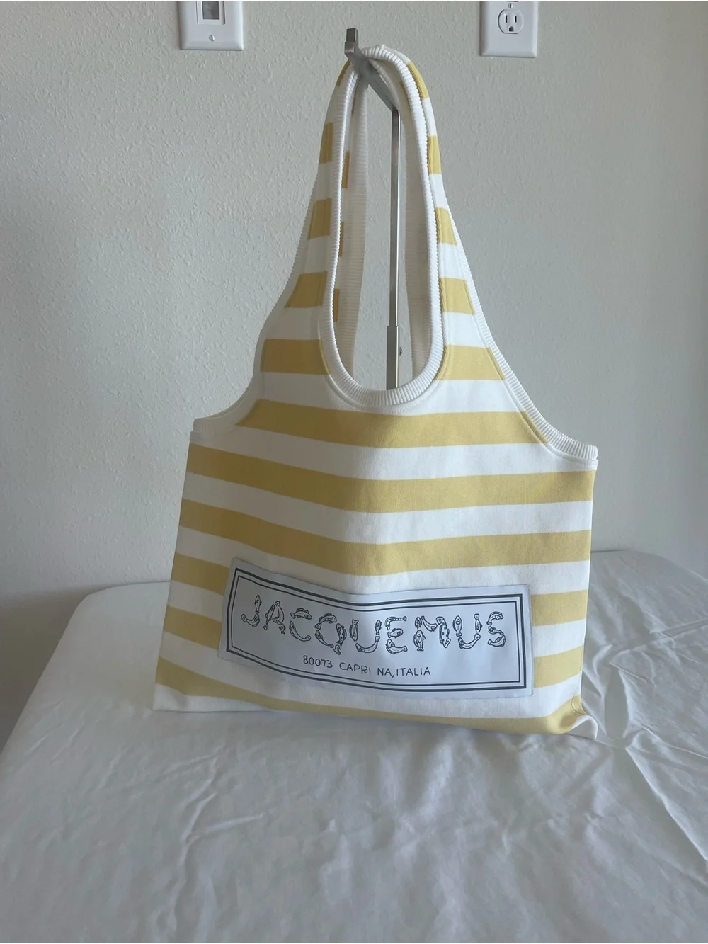 Jacquemus Shoulder bag Hobo ‘Le Sac Marcel ’ - White Yellow Stripe Viscose NWT